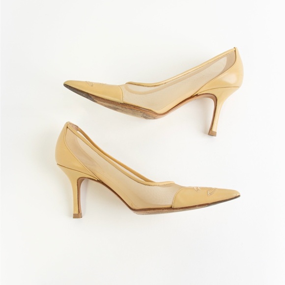 SOLD— Chanel Beige Mesh Heels - Picture 3 of 10
